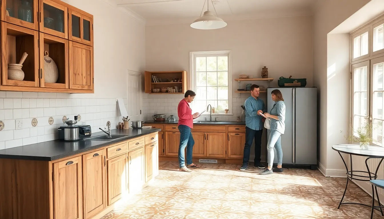 diverse team discussing a fixer upper kitchen renovation.