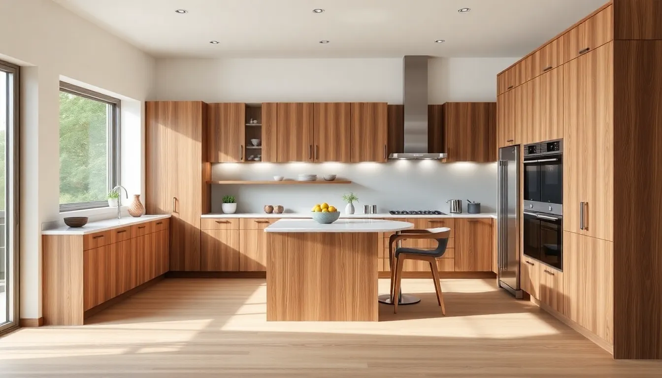 modern kitchen showcasing oak cabinets and inviting design.