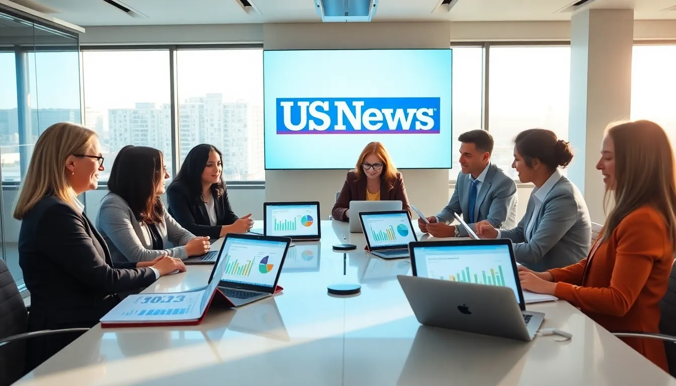 diverse team discussing nursing home rankings in a modern office.