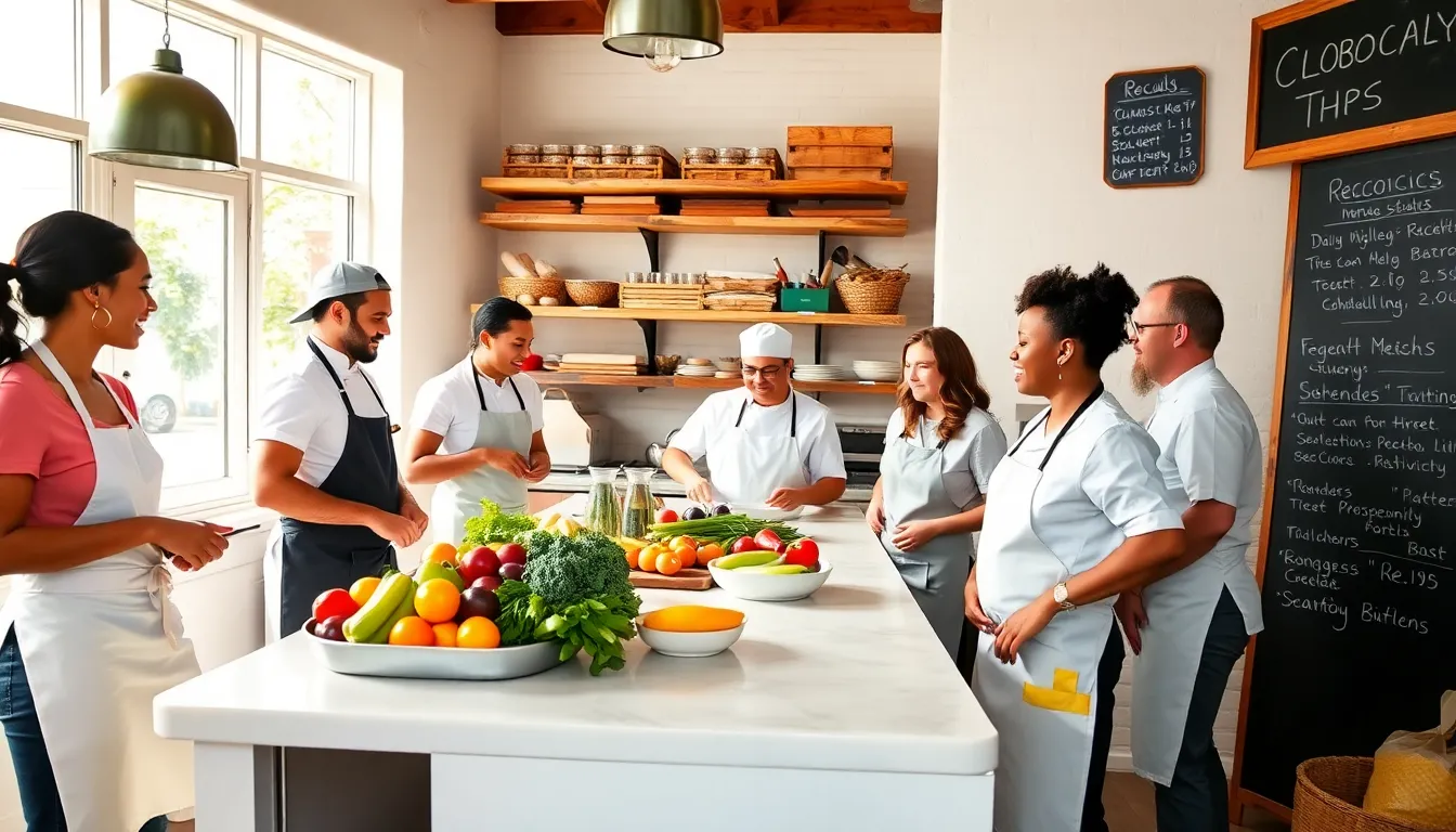 chefs preparing fresh meals in a community kitchen.